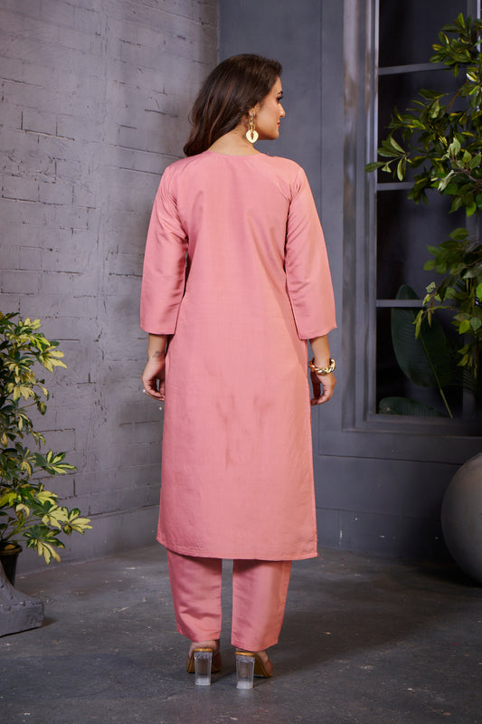 Elegant Pink Embroidered Kurta Set for Women – Festive & Casual Wear