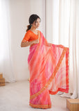 Orange Georgette Chiffon Saree with Gold Embroidered Border