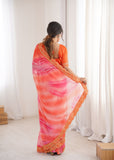 Orange Georgette Chiffon Saree with Gold Embroidered Border