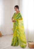 Mehendi Green Georgette Chiffon Saree with Gold Embroidered Border