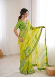 Mehendi Green Georgette Chiffon Saree with Gold Embroidered Border