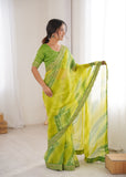 Mehendi Green Georgette Chiffon Saree with Gold Embroidered Border