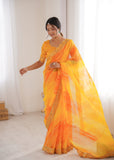 Yellow Georgette Chiffon Saree with Gold Embroidered Border