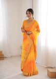 Yellow Georgette Chiffon Saree with Gold Embroidered Border