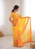Yellow Georgette Chiffon Saree with Gold Embroidered Border