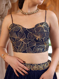Elegant Navy Blue Georgette Lehenga with Embroidered Bustier & Dupatta