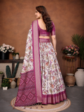 Wine Banarasi Silk Half Saree Lehenga Choli, South Indian Langa Voni Set