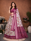 Wine Banarasi Silk Half Saree Lehenga Choli, South Indian Langa Voni Set