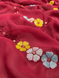 Maroon Sheer Saree with Colorful Floral Sequins