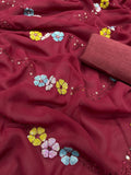 Maroon Sheer Saree with Colorful Floral Sequins