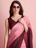Wine Satin Silk Saree for Evening & Festive Ready to Wear Saree