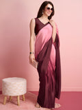 Wine Satin Silk Saree for Evening & Festive Ready to Wear Saree