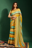 Sunshine Bloom Striped Georgette Saree with Yellow Mirror Border