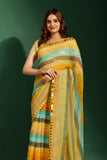 Sunshine Bloom Striped Georgette Saree with Yellow Mirror Border