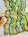 Sunshine Bloom Striped Georgette Saree with Yellow Mirror Border