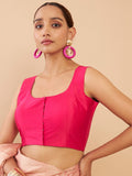 Women's Solid Silk Sleeveless Blouse Square Neck Festive Ethnic Wear