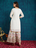 Ivory Floral Embroidered Kurta Palazzo Set with Dupatta