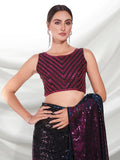 Galaxy Gleam Sequin Saree – Dual-Tone Pink & Blue with Black Sheer Pallu