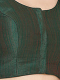 Green Scoop Neck Elbow Sleeve Readymade Saree Blouse