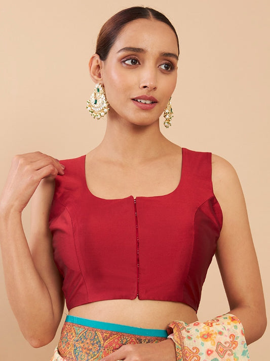 Women's Solid Silk Sleeveless Blouse Square Neck Festive Ethnic Wear