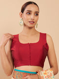 Women's Solid Silk Sleeveless Blouse Square Neck Festive Ethnic Wear