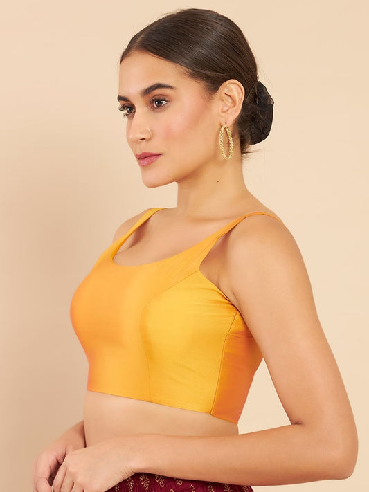 Women's Solid Silk Sleeveless Blouse Top Scoop Neck Ethnic & Party Wear for Saree, Lehenga, Skirt