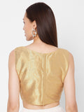 Gold Sleeveless Boat Neck Readymade Saree Blouse