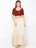 Maroon Scoop Neck Elbow Sleeve Readymade Saree Blouse