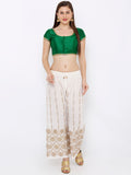 Green Gold-Trim Round Neck Readymade Saree Blouse (Short Sleeve)