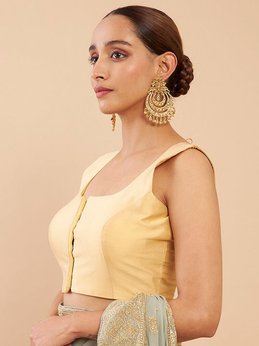 Women's Solid Silk Sleeveless Blouse Square Neck Festive Ethnic Wear