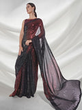 Galaxy Gleam Sequin Saree – Dual-Tone Red & Green with Black Sheer Pallu