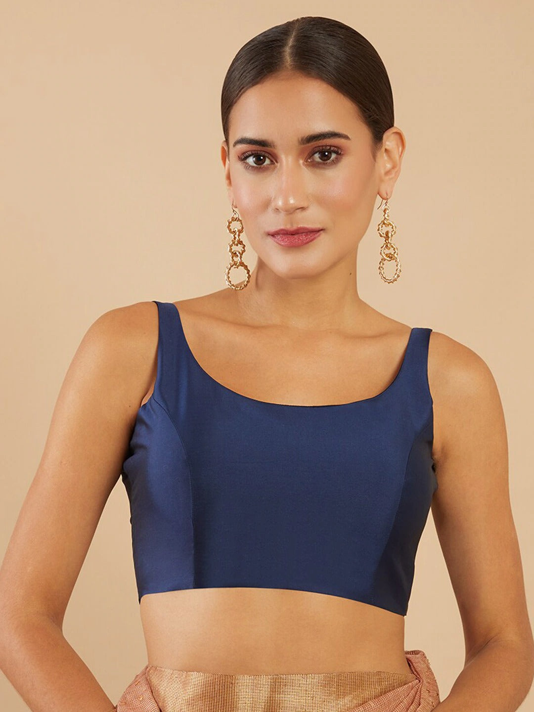 Women's Solid Silk Sleeveless Blouse Top Scoop Neck Ethnic & Party Wear for Saree, Lehenga, Skirt