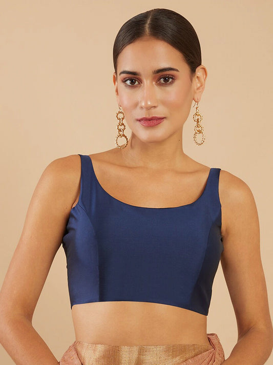 Women's Solid Silk Sleeveless Blouse Top Scoop Neck Ethnic & Party Wear for Saree, Lehenga, Skirt