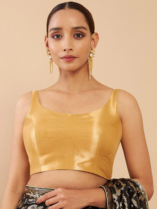 Women's Solid Silk Sleeveless Blouse Top Scoop Neck Ethnic & Party Wear for Saree, Lehenga, Skirt