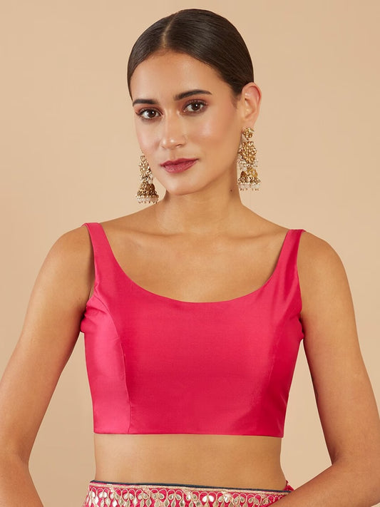 Women's Solid Silk Sleeveless Blouse Top Scoop Neck Ethnic & Party Wear for Saree, Lehenga, Skirt