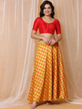 Red Boat Neck Elbow Sleeve Readymade Saree Blouse in Silk Blend