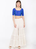 Blue Scoop Neck Elbow Sleeve Readymade Saree Blouse