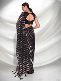 Black Sequin Striped Party Wear Saree Glamorous Evening Look