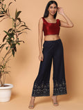 Maroon Sleeveless Square Neck Readymade Saree Blouse with Silver Lace