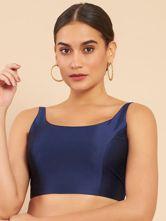 Women's Solid Silk Sleeveless Blouse Top Scoop Neck Ethnic & Party Wear for Saree, Lehenga, Skirt