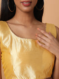 Beige Sleeveless Square Neck Readymade Saree Blouse with Silver Lace