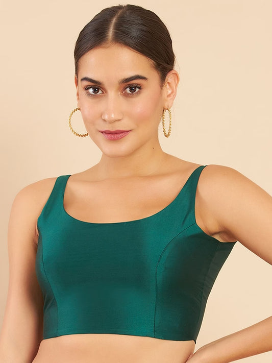Women's Solid Silk Sleeveless Blouse Top Scoop Neck Ethnic & Party Wear for Saree, Lehenga, Skirt