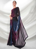Galaxy Gleam Sequin Saree – Dual-Tone Pink & Blue with Black Sheer Pallu