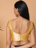 Beige Sleeveless Square Neck Readymade Saree Blouse with Silver Lace