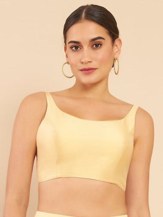 Women's Solid Silk Sleeveless Blouse Top Scoop Neck Ethnic & Party Wear for Saree, Lehenga, Skirt