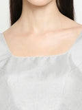 Silver Square Neck Sleeveless Readymade Saree Blouse
