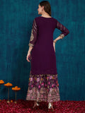 Plum Floral Embroidered Kurta Palazzo Set with Dupatta
