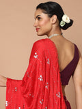 Purple V-Neck Sleeveless Readymade Saree Blouse in Silk Blend