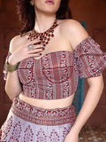 Rust & Lavender Ajrakh Print Lehenga Set with Puff Sleeve Blouse