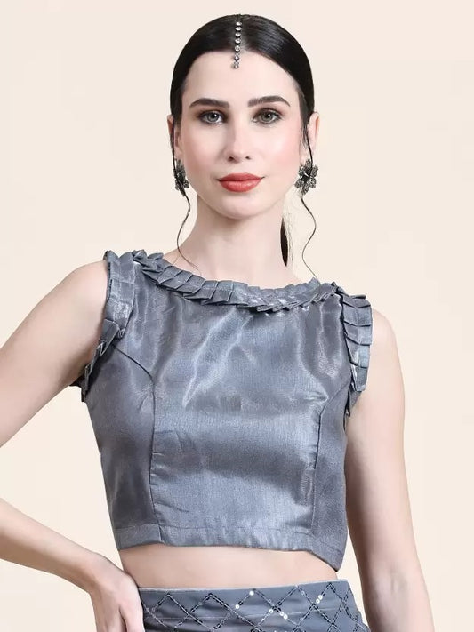 Grey Sequin Georgette Saree with Geometric Diamond Embroidery